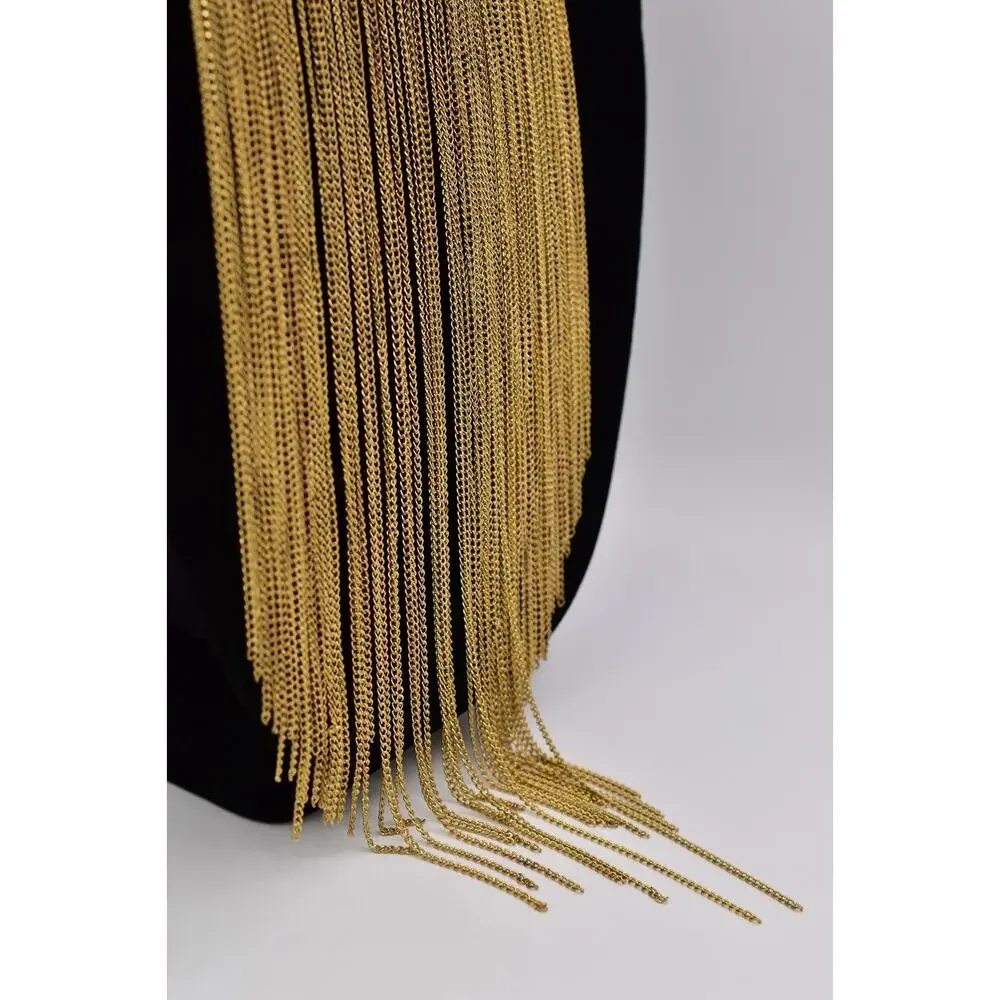 Vintage Chainmail Bib Collar Necklace Fringe Multi-Chain Leopard Gold 70s BinBL